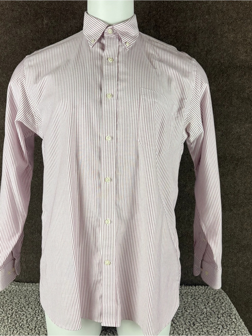 Lands End Shirt Mens 16-35 Traditional Fit Pink White Stripes Preppy (872)